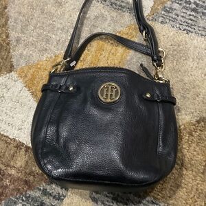 Tommy Hilfiger Black Leather Crossbody with Gold Logo